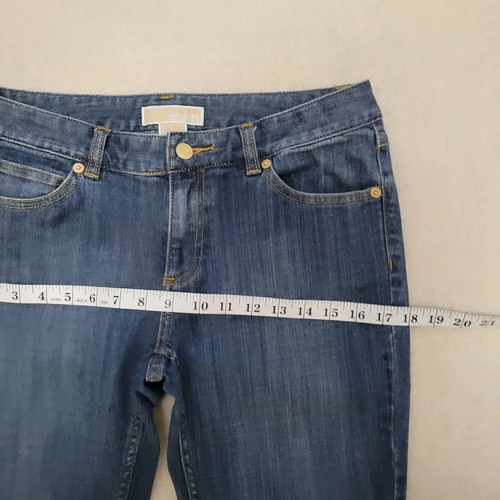 EUC Michael Kors Size 6 Low Rise 5 Pocket Straight Denim Jeans Studded MK Logo
